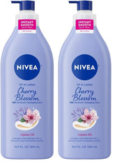 NIVEA Oil Infused Cherry Blossom and Jojoba Oil Body Lotion for Women, Fast-Absorbing and Non-Greasy Cherry Blossom Scented Lotion Moisturizes for 48 Hours, 16.9 Fl Oz Pump Bottle (Pack of 2)