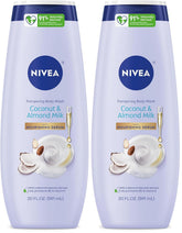 NIVEA Pampering Coconut and Almond Milk Body Wash with Nourishing Serum, Moisturizing Body Wash for Women, Enriched with Provitamin B5 and Vitamin E, 20 Fl Oz Bottle (Pack of 2)