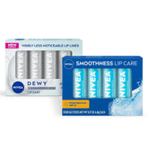 NIVEA Lip Balm Set, Smoothness Lip Care with Broad Spectrum SPF 15 Sunscreen, 0.17 Oz (Pack of 4) + Dewy with Hyaluronic Acid, 0.18 Oz (Pack of 4), Long-Lasting Moisture