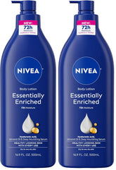 NIVEA Essentially Enriched Body Lotion for Very Dry Skin with Hyaluronic Acid, Almond Oil and Deep Nourishing Serum, 72-Hour Body Moisturizer, 16.9 Fl Oz Pump Bottle (Pack of 2)