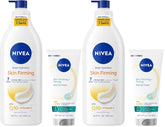NIVEA Sheer Hydration Skin Firming Body Lotion (16.9 Fl Oz) + Skin Firming & Toning Body Gel Cream with Hyaluronic Acid (6.7 Oz),Enriched with Q10 and Vitamin C,(Pack of 4)