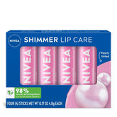 NIVEA Shimmer Lip Care, Shimmery Lip Balm Pack with Shea Butter, Nourishing Oils and Vitamin C & E, 3-in-1 Moisture, Repair and Shimmer, 0.17 Oz Stick, Pack of 48