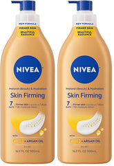 NIVEA Skin Firming Melanin Beauty & Hydration Body Lotion with Q10 and Argan Oil,Firmer Skin in as Little As Seven Days,16.9 Fl Oz Pump Bottle,(Pack of 2)