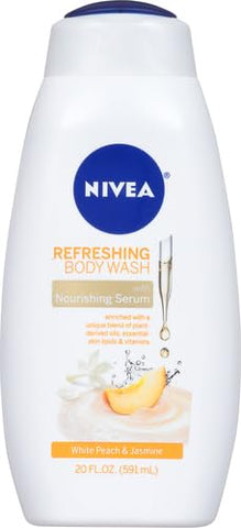 NIVEA Refreshing White Peach and Jasmine Body Wash with Nourishing Serum, Scented Body Wash for Women, Enriched with Provitamin B5 and Vitamin E, 20 Fl Oz Bottle, (Pack of 2)