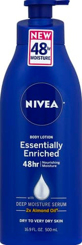 NIVEA Essentially Enriched Body Lotion for Very Dry Skin with Hyaluronic Acid, Almond Oil and Deep Nourishing Serum, 72-Hour Body Moisturizer, 16.9 Fl Oz Pump Bottle (Pack of 2)