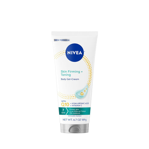 NIVEA Skin Firming & Toning Body Gel Cream with Q10, Hyaluronic Acid and Vitamin C, Clinically Tested Skin Firming & Toning Cream, 72-Hour Moisture, 6.7 Oz Tube (Pack of 12)