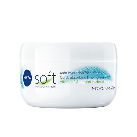 NIVEA Soft Refreshingly Soft Moisturizing Cream, Lightweight Body Moisturizer for Face, Body and Hands, Body Cream Enriched with Jojoba Oil and Vitamin E, 16 Oz Jar