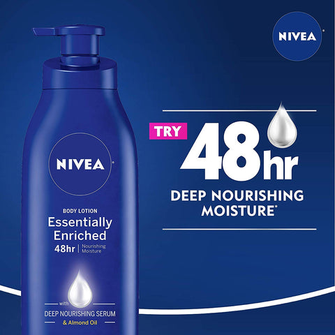 NIVEA Essentially Enriched Body Lotion for Very Dry Skin with Hyaluronic Acid, Almond Oil and Deep Nourishing Serum, 72-Hour Body Moisturizer, 16.9 Fl Oz Pump Bottle, Pack of 2