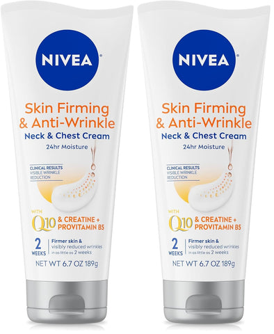 NIVEA Skin Firming & Anti Wrinkle Neck & Chest Cream with Coenzyme Q10,Creatine and Provitamin B5,Skin Firming Cream Reduces the Look of Fine Lines and Wrinkles,6.7 Oz Tube,(Pack of 2)