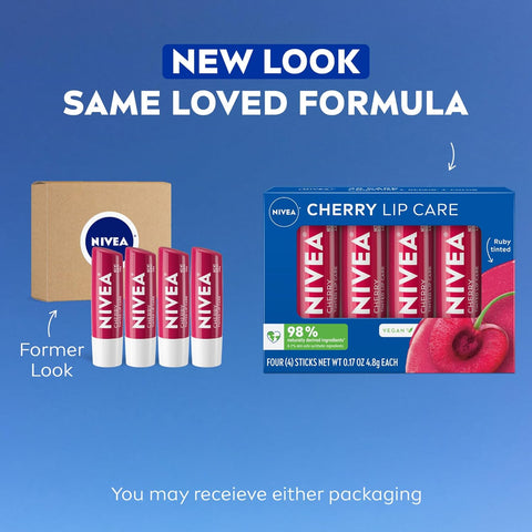 NIVEA Cherry Lip Care,Ruby Tinted Lip Balm Pack with Shea Butter,Nourishing Oils and Vitamin C & E,3-in-1 Moisture,Repair and Color,0.17 Oz Stick,(Pack of 8)