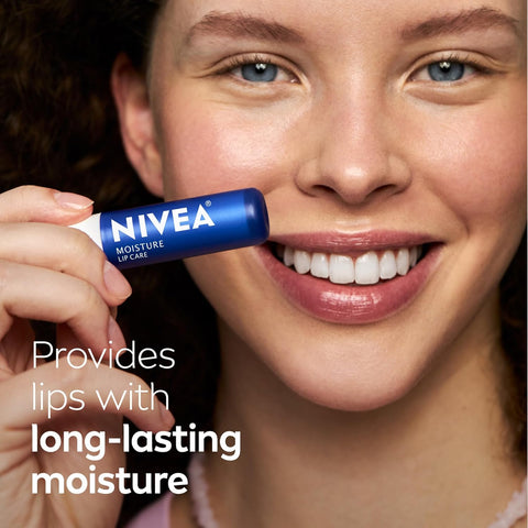 NIVEA Moisture Lip Care, Hydrating Lip Balm with Shea Butter, Nourishing Oils and Vitamin C & E, 3-in-1 Moisture, Repair and Nourish, 0.17 Oz Stick, Pack of 48