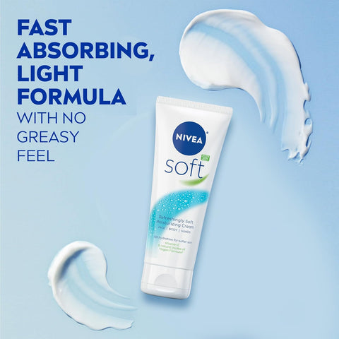 NIVEA Soft Refreshingly Soft Moisturizing Cream, Lightweight Moisturizer for Face, Body and Hands, Body Cream Enriched with Jojoba Oil and Vitamin E, 2.6 Oz Tube, Pack of 3
