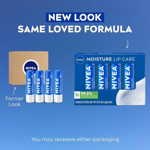 NIVEA Moisture Lip Care, Hydrating Lip Balm with Shea Butter, Nourishing Oils and Vitamin C & E, 3-in-1 Moisture, Repair and Nourish, 0.17 Oz Stick, Pack of 48