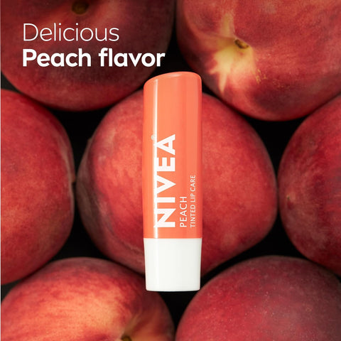 NIVEA Peach Lip Care (4 x 0.17 oz Stick) + NIVEA Shimmer Lip Care (4 x 0.17 oz Stick), Lip Balm Set with Shea Butter, Nourishing Oils and Vitamin C & E