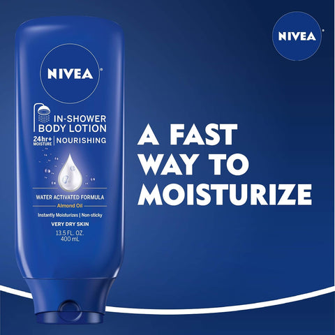NIVEA Nourishing In Shower Lotion, Water Activated In Shower Moisturizer for Dry to Very Dry Skin, 13.5 FL OZ (Pack of 6)
