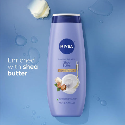NIVEA Nourishing Shea Butter Body Wash, 20 Fl Oz Bottle Refreshing White Peach and Jasmine Scented Body Wash, 20 Fl Oz Bottle, Skin Care Set with Provitamin B5 and Vitamin E