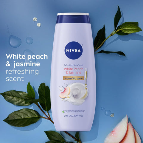 NIVEA Nourishing Shea Butter Body Wash, 20 Fl Oz Bottle Refreshing White Peach and Jasmine Scented Body Wash, 20 Fl Oz Bottle, Skin Care Set with Provitamin B5 and Vitamin E