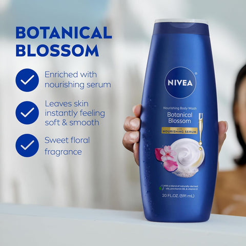 NIVEA Nourishing Botanical Blossom Body Wash with Nourishing Serum, Moisturizing Body Wash for Women, Enriched with Provitamin B5 and Vitamin E, 20 Fl Oz Bottle, 3 Pack