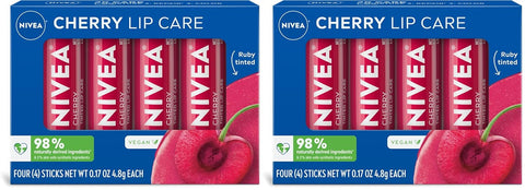 NIVEA Cherry Lip Care,Ruby Tinted Lip Balm Pack with Shea Butter,Nourishing Oils and Vitamin C & E,3-in-1 Moisture,Repair and Color,0.17 Oz Stick,(Pack of 8)