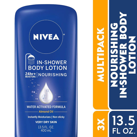NIVEA Nourishing In Shower Lotion, Water Activated In Shower Moisturizer for Dry to Very Dry Skin, 13.5 FL OZ (Pack of 6)