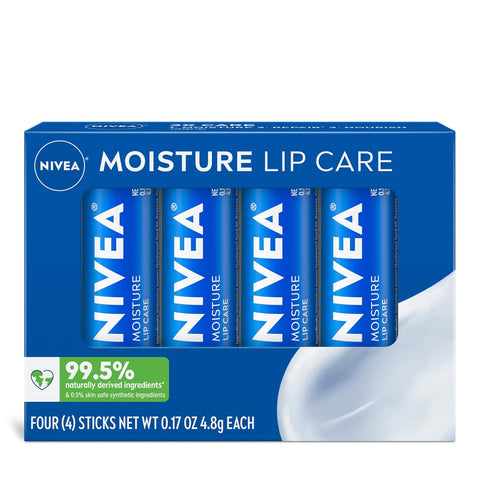 NIVEA Moisture Lip Care, Hydrating Lip Balm with Shea Butter, Nourishing Oils and Vitamin C & E, 3-in-1 Moisture, Repair and Nourish, 0.17 Oz Stick, Pack of 48