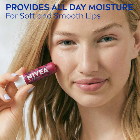 NIVEA Vegan Lip Care Acai Seed Oil and Shea Butter Lip Balm Stick, 0.17 Oz, Pack of 4