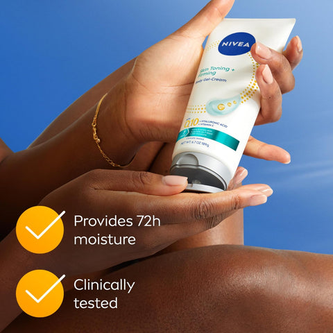 NIVEA Skin Firming & Toning Body Gel Cream with Q10, Hyaluronic Acid and Vitamin C, Clinically Tested Skin Firming & Toning Cream, 72-Hour Moisture, 6.7 Oz Tube (Pack of 12)